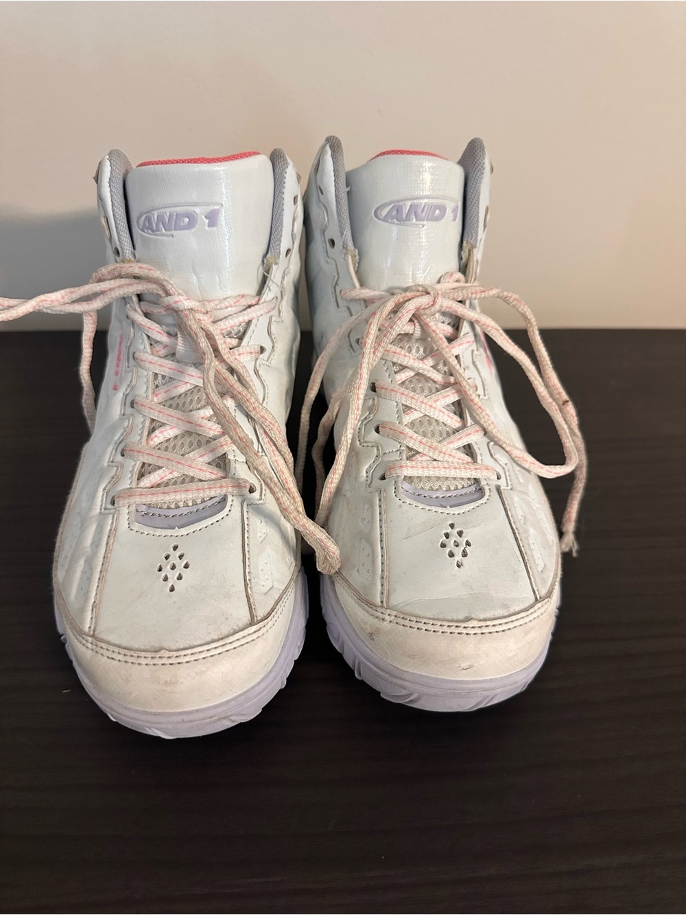And1 White and Pink Kids High-Top Sneakers